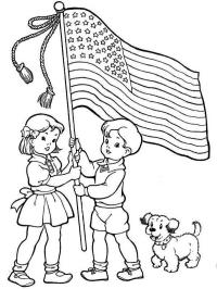 gyerekek az amerikai zászlót tartják