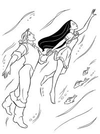 John Smith és Pocahontas a vízben