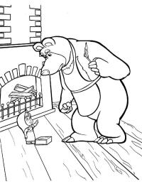 Masha és a medve tüzet raknak a kandallóba