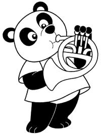 Zenész panda kürtön játszik