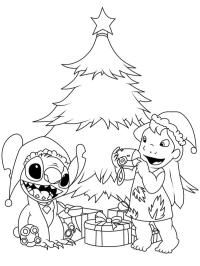 Stitch és Lilo a karácsonyfánál