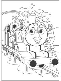 Thomas a gőzmozdonyt mossák