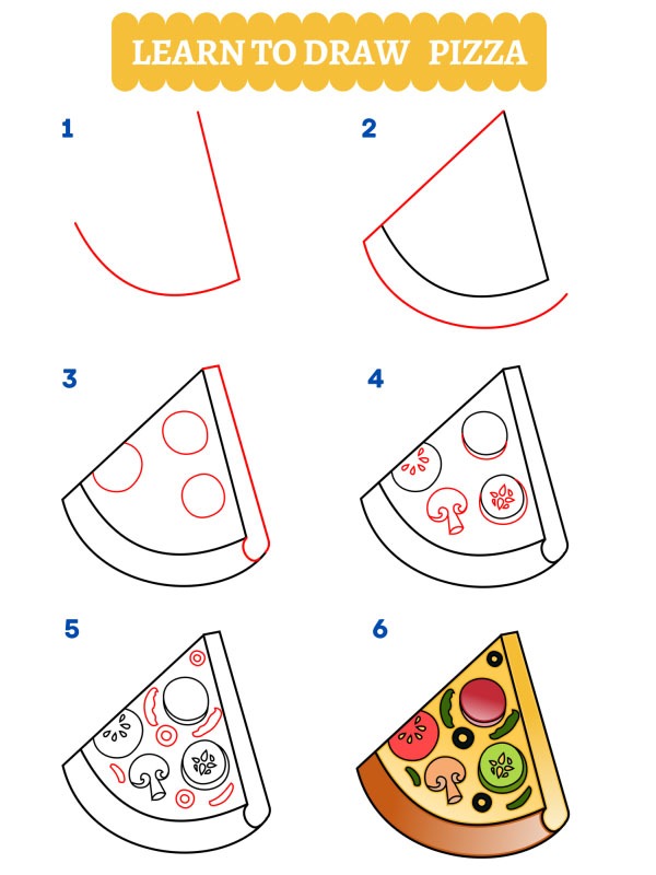 Hogyan rajzoljunk egy szelet pizzát?