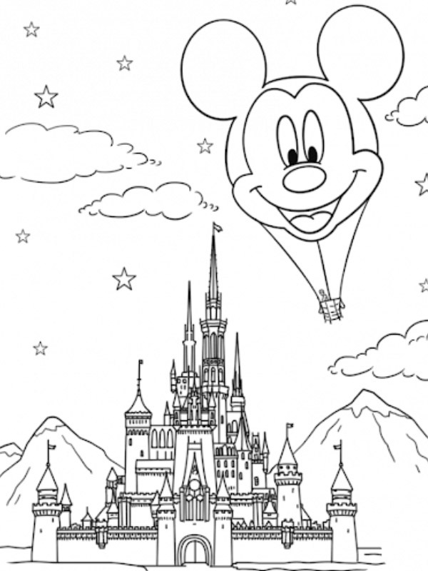 Disneyland kastély Mikiegeres lufival Kifestő