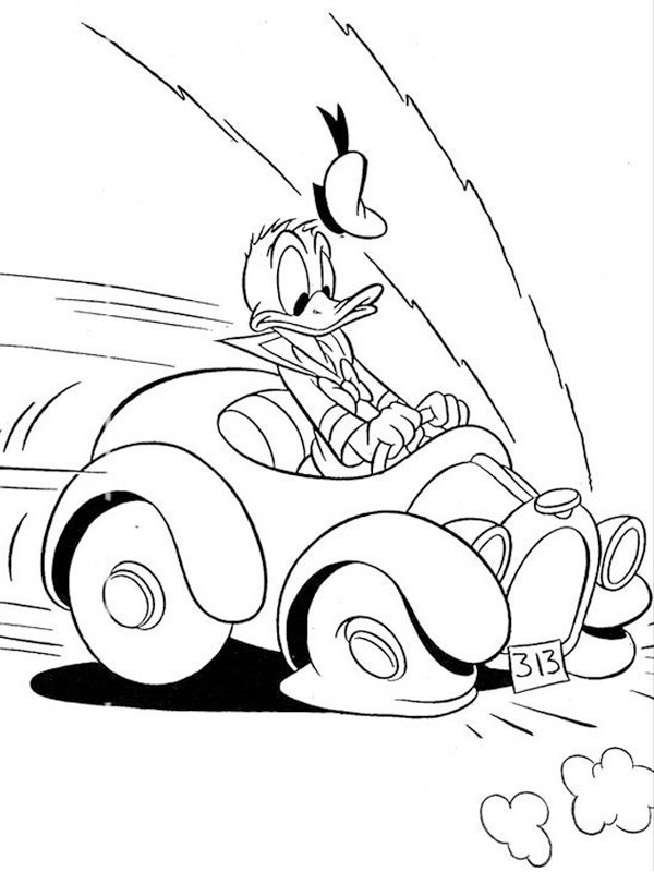 Donaldkacsa befékez az autóban Kifestő
