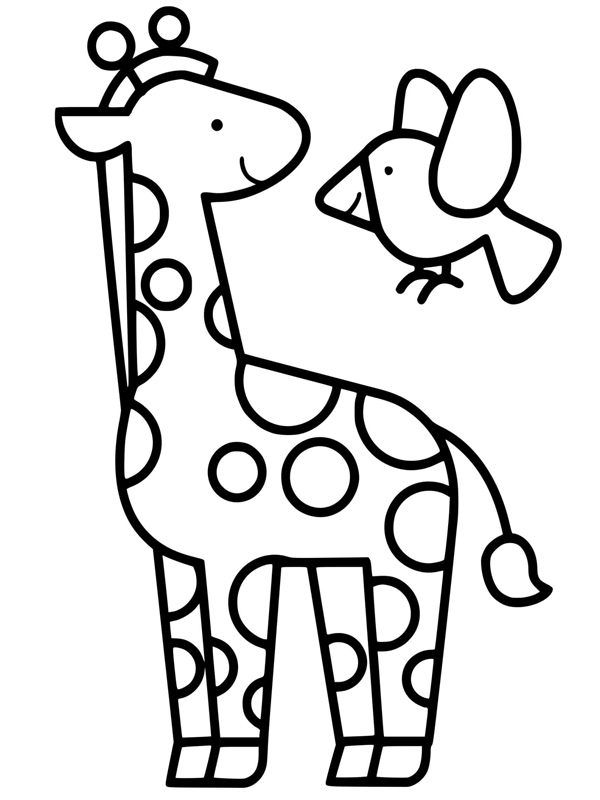 Zsiráf kismadárral - egyszerű Kifestő