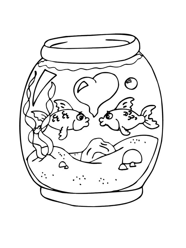 Szerelmes kishalak gömbakváriumban Kifestő
