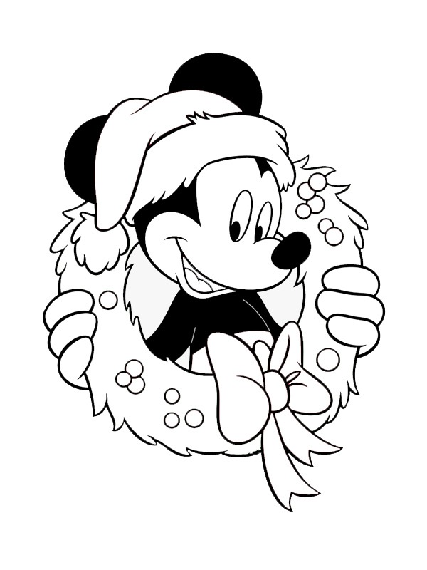 Mickey egér egy karácsonyi koszorúban Kifestő