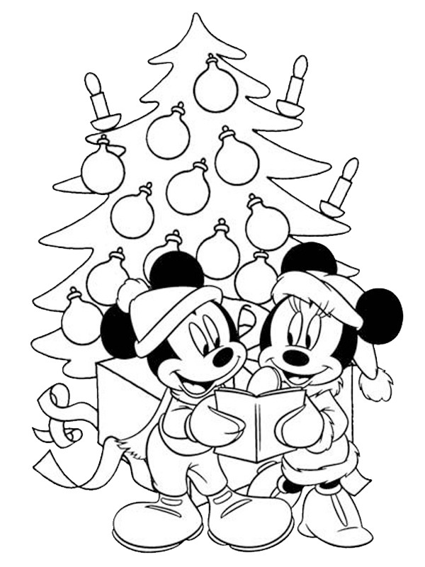Mikiegér és Minnie a karácsonyfánál Kifestő