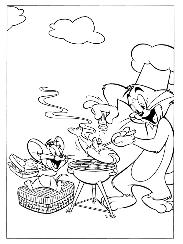 Tom és Jerry a szabadban vacsorázik Kifestő