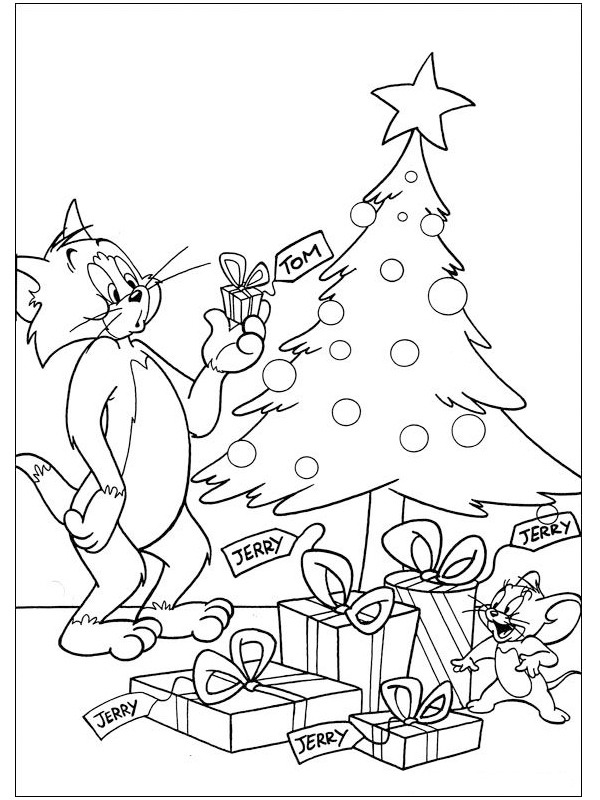Tom és Jerry a karácsonyfánál Kifestő