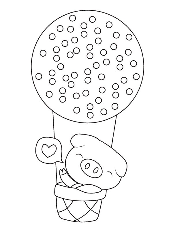 Szerelmes malac hőlégballon kosarában Kifestő
